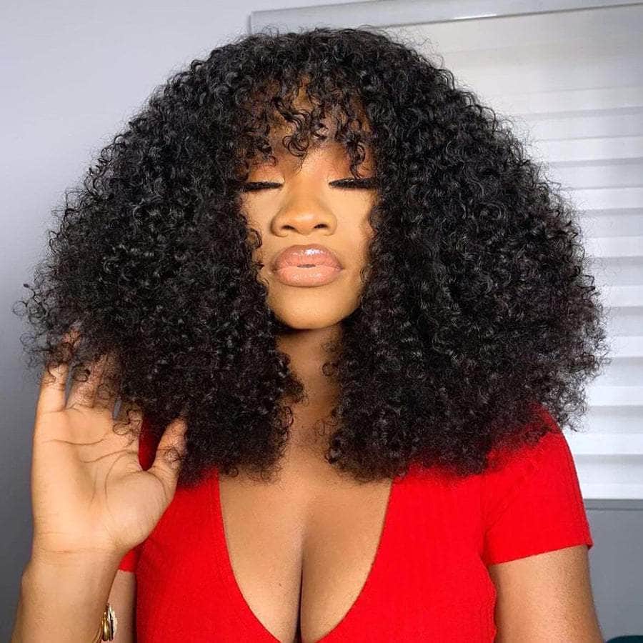 Kinky Curly Bob Lace Frontal Wig With Curly Bangs