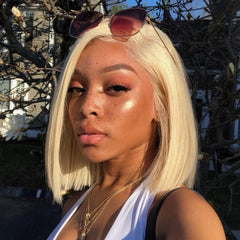 Blonde Straight Short Bob 13X4 Lace Frontal Wigs 130% 150% Density