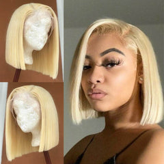 Blonde Straight Short Bob 13X4 Lace Frontal Wigs 130% 150% Density