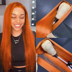 Hot Summer! Orange Straight Lace Frontal Wig 200% Density
