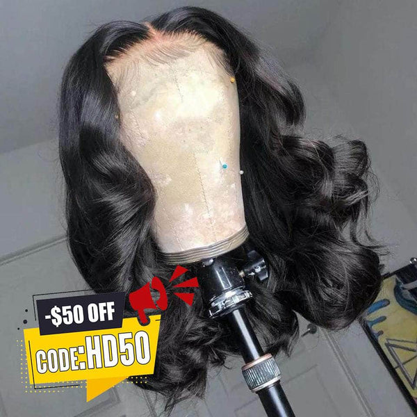 Beach waves off Black Wig Lacefront Swisslace Black Beach Wave Bob Wig 13x6 Glueless HD Lace Fake Scalp main image 4