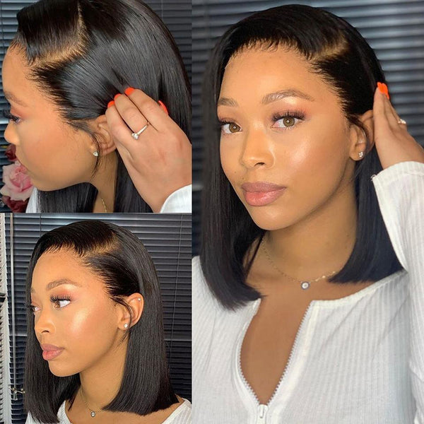 natural black straight bob human hair lace front wigs for  display picture 3