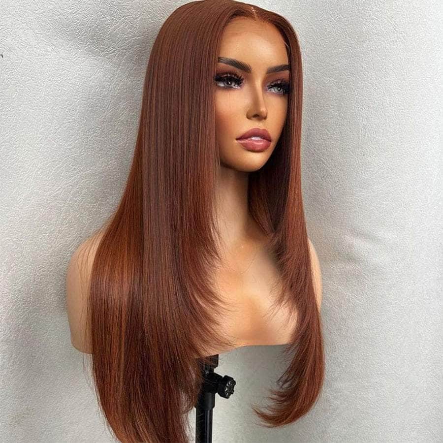 Warm Brown Color Inner Buckle Straight Lace Frontal Wig