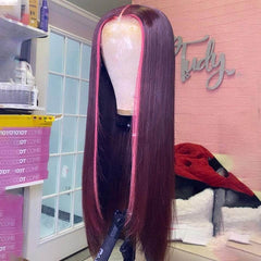 Fabulous Color! Mix Pink And Burgundy Straight Lace Frontal Wig