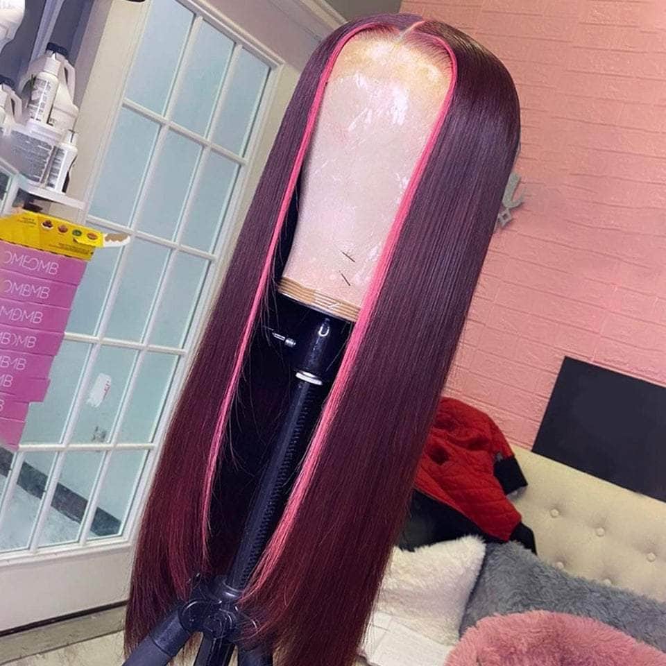 Fabulous Color! Mix Pink And Burgundy Straight Lace Frontal Wig