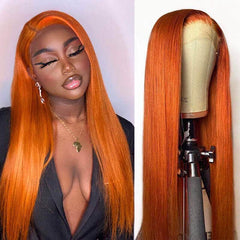 Hot Summer! Orange Straight Lace Frontal Wig 200% Density