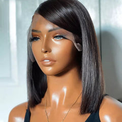 Chic Look Must Have! Blunt Cut Natural Black Perfect Straight Bob Lace Frontal Wig