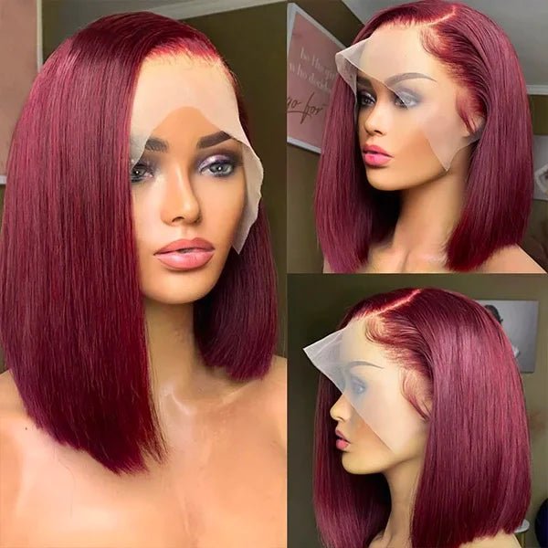 Left Part 99J Burgundy Straight Bob Lace Frontal Wig