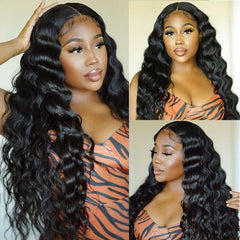 Bouncy Natural Black Deep Wave Lace Frontal Wig
