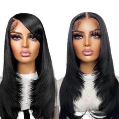 New Trend !  Inner Buckle Natural Black Straight Lace Frontal Wig