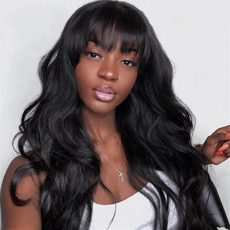 Body Wave 13*4 Lace Transparent Frontal Wig With Bangs