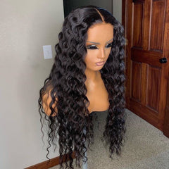 Bouncy Natural Black Deep Wave Lace Frontal Wig