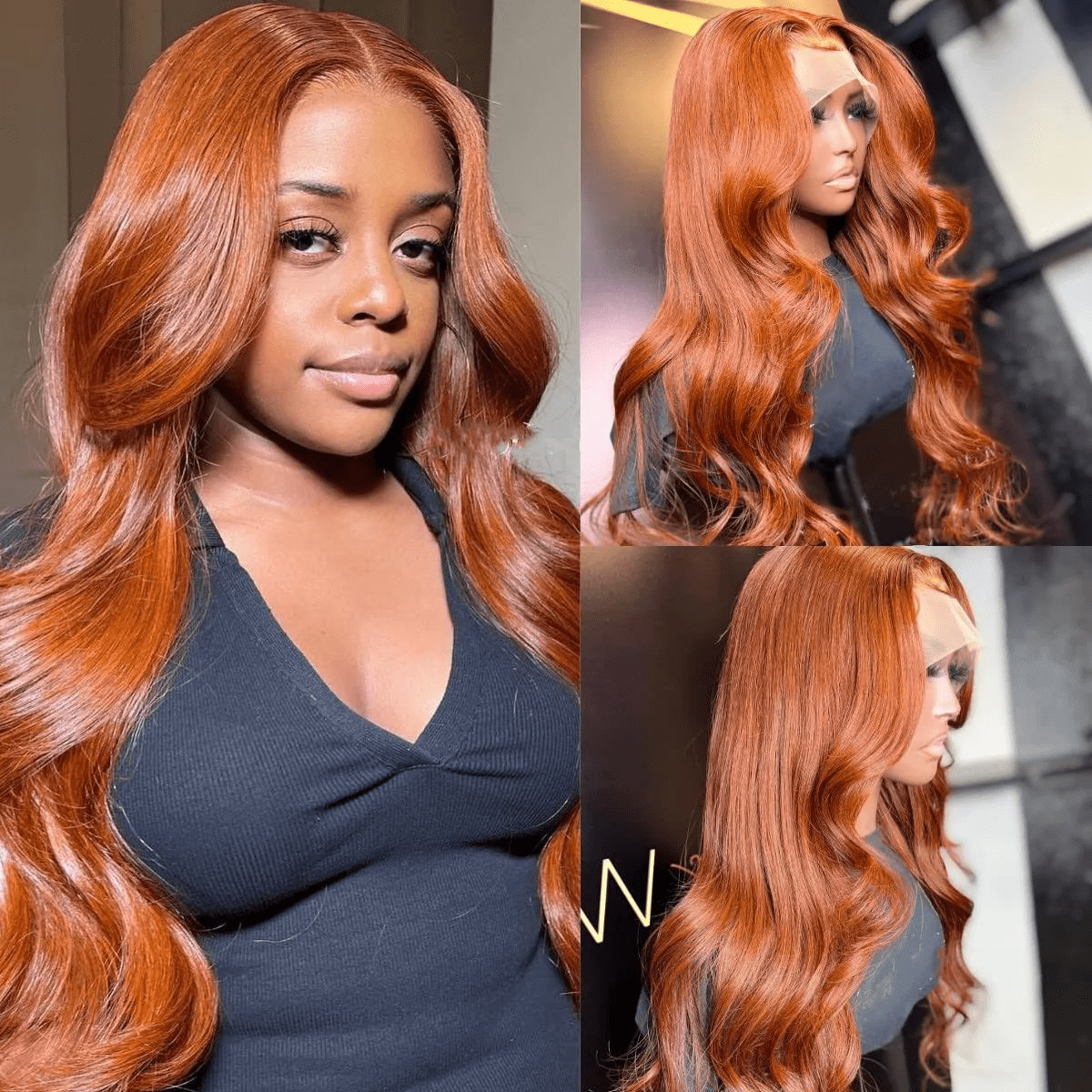 Middle Part Ginger Orange Body Wave Lace Frontal Wig